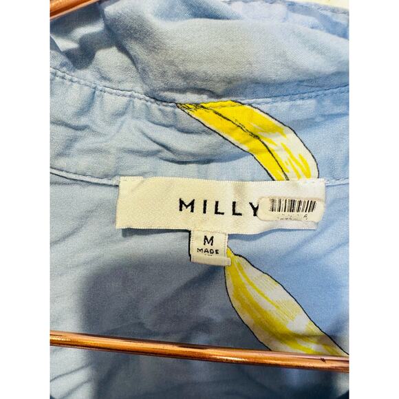 MILLY Blue Yellow Banana Printed Cotton Bonnie Tie Front Crop Top Size Medium - Picture 5 of 11